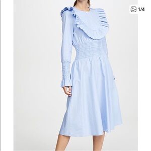 Tory Burch Light Blue Ruffle Smocked Waist Midi Dress